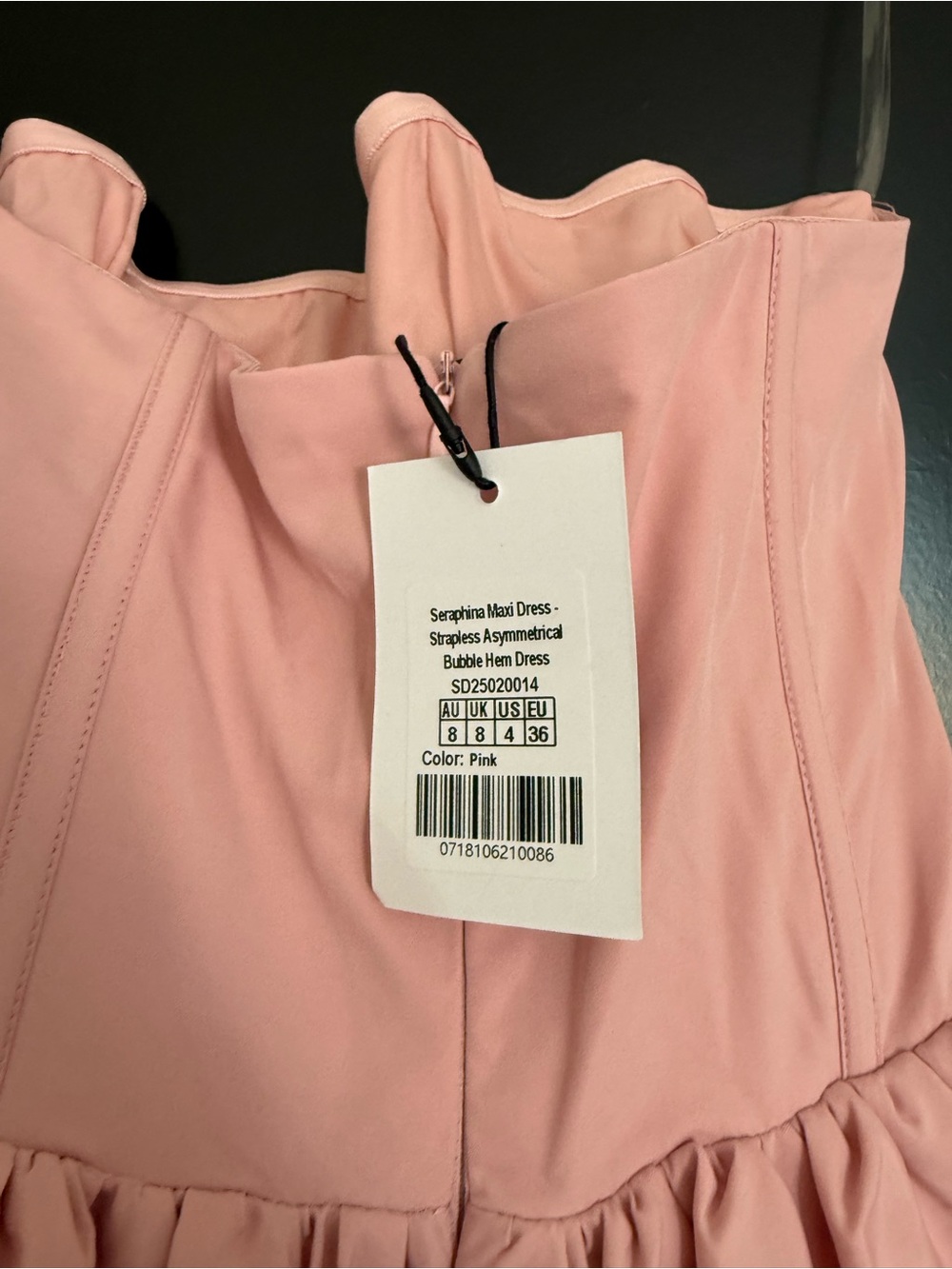 Showpo Seraphina Maxi Dress - Strapless Asymmetrical Bubble Hem Dress in Pink - Picture 9 of 9